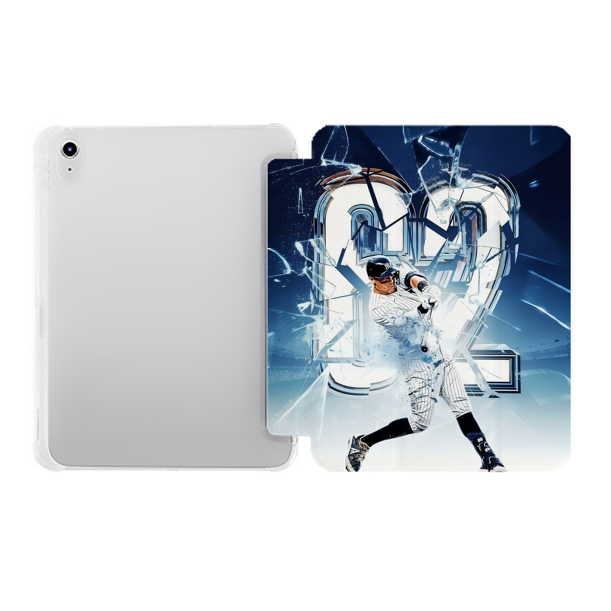 Aaron Judge 62nd Home Run Premium Tri-Fold PU Leather & Silicone IPad Case With Pencil Slot – Fits 9.5,10.5,10.9 – Adjustable Stand, Slim, Protective